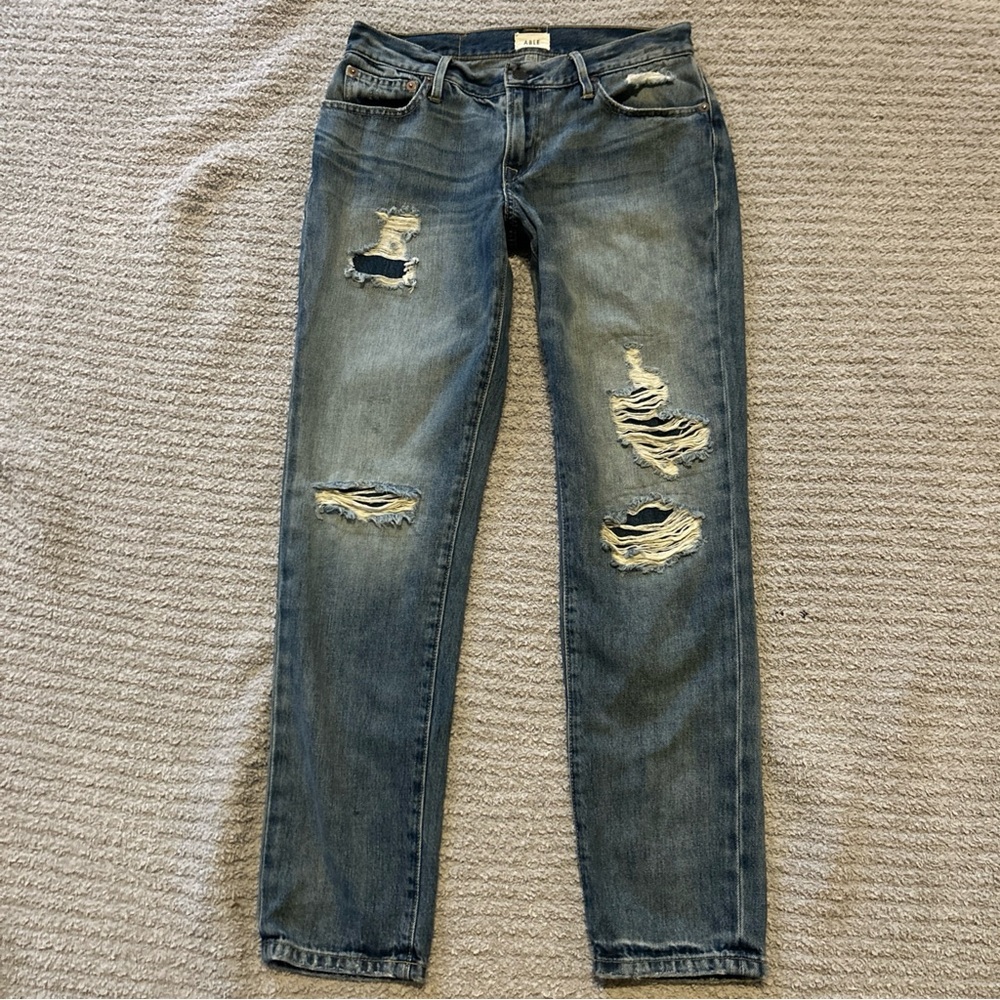 Able The Slouch Low Rise Distressed Blue Jeans Size 24 Ethical Sustainable Brand